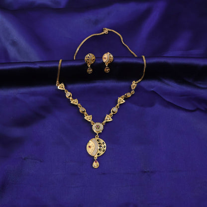 Matching earrings and necklace set in gold-tone finish for festive wear