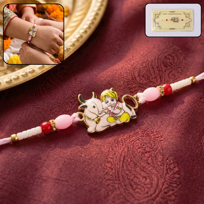 Krishna with Cow Designer Rakhi Traditional & Comfortable for Brother (10pcs)