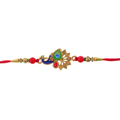 Peacock Rakhi, Vibrant Enamel & Beadwork Design (5pcs)