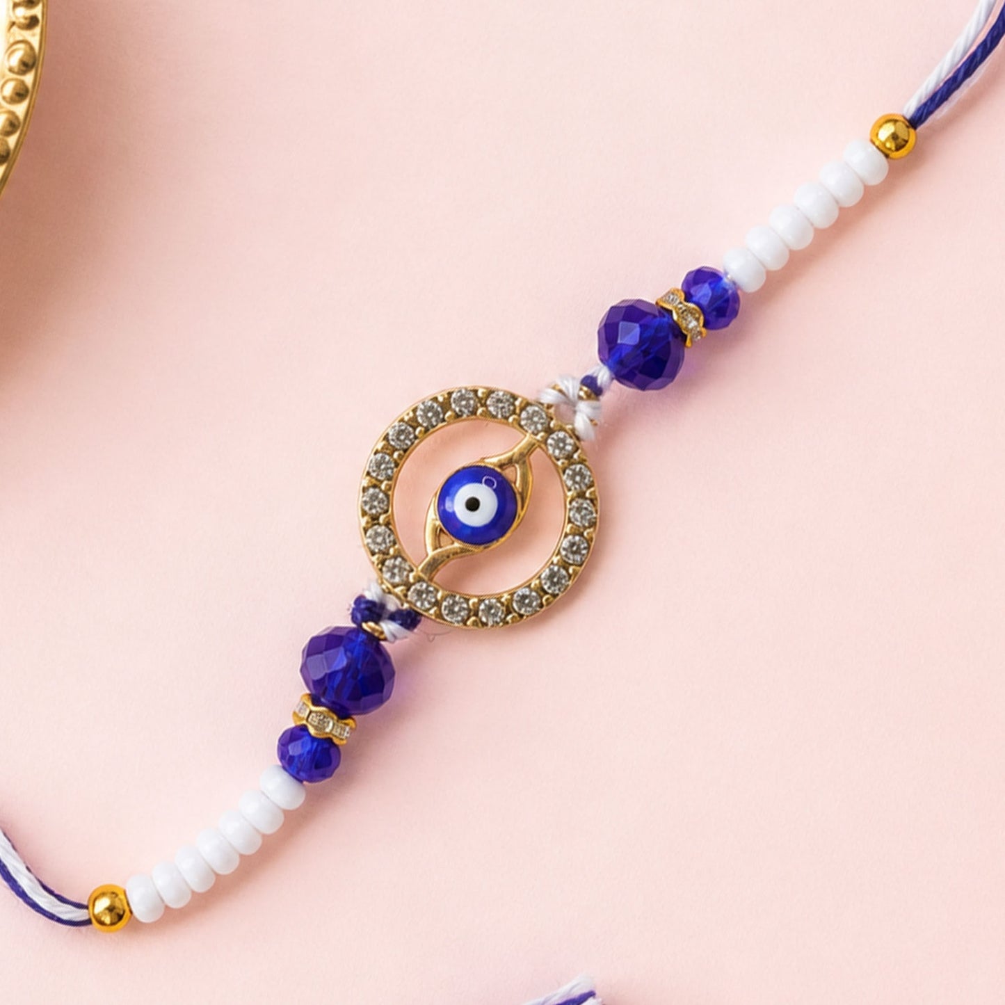 Studded Circle Nazar Evil Eye Crystal Beads Designer Rakhi