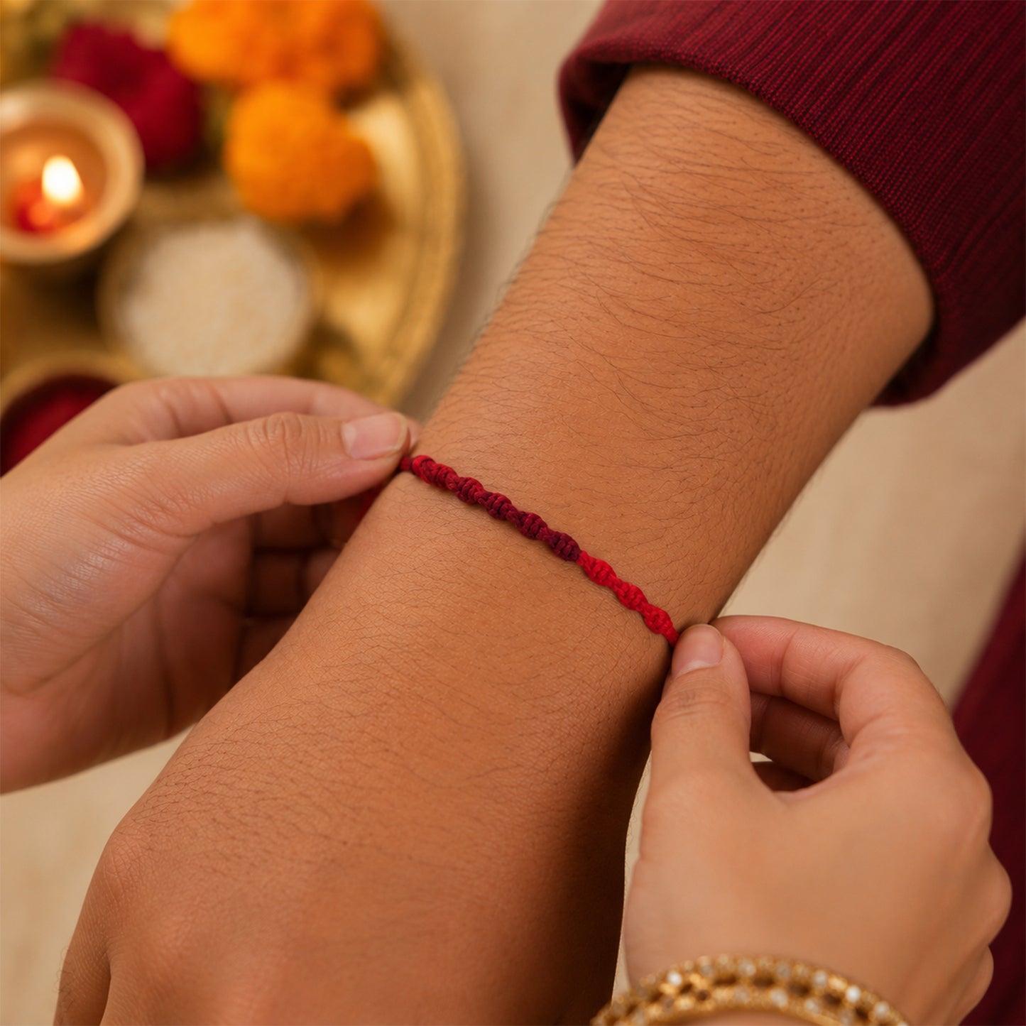 Maroon Twisted Cord Rakhi, Simple and Elegant Beadless Design
