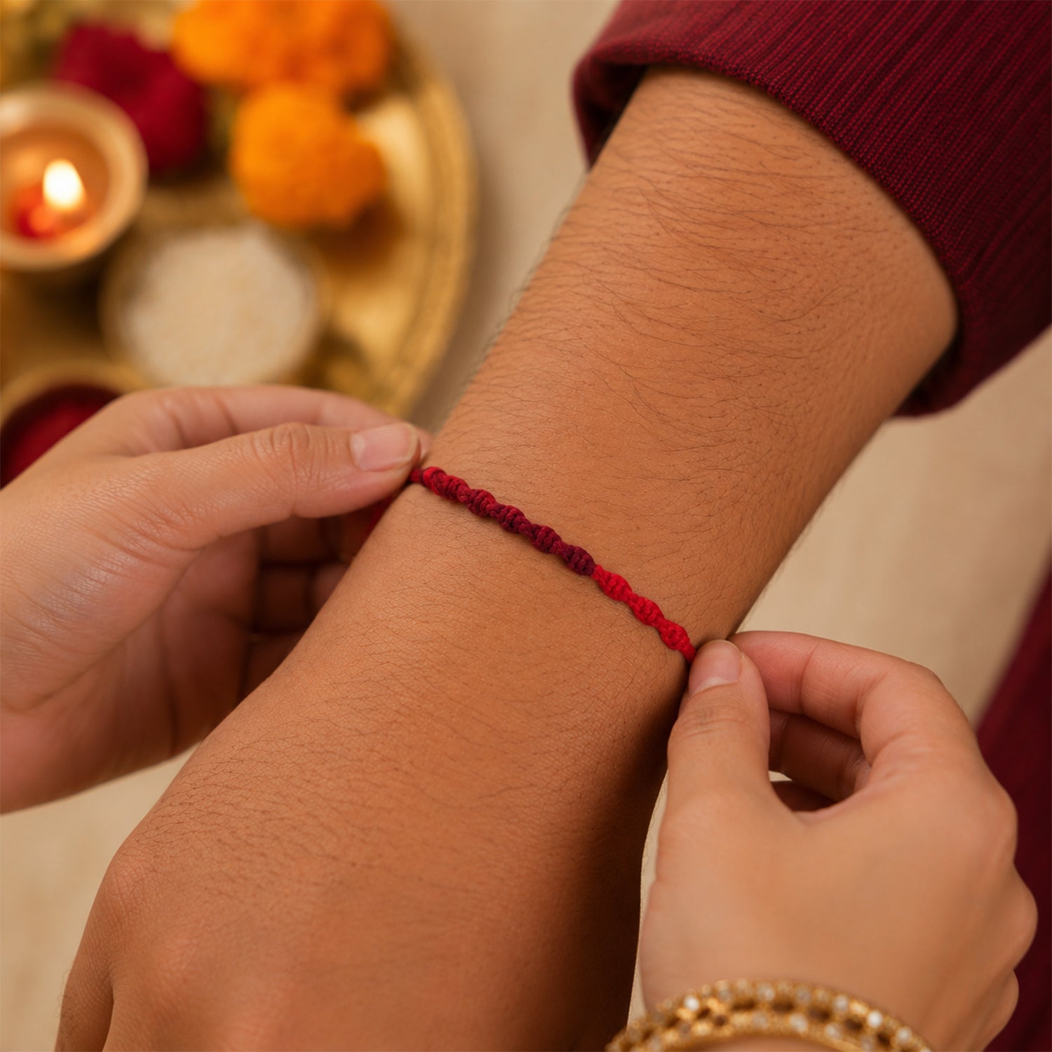 Maroon Twisted Cord Rakhi, Simple and Elegant Beadless Design