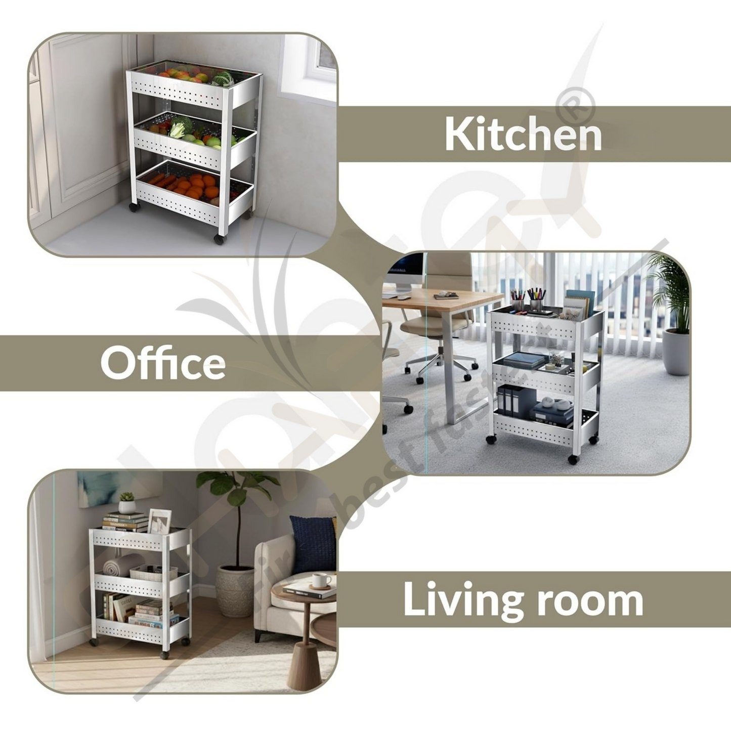 Stainless Steel 3-Tier Vegetable Storage Trolley Silver