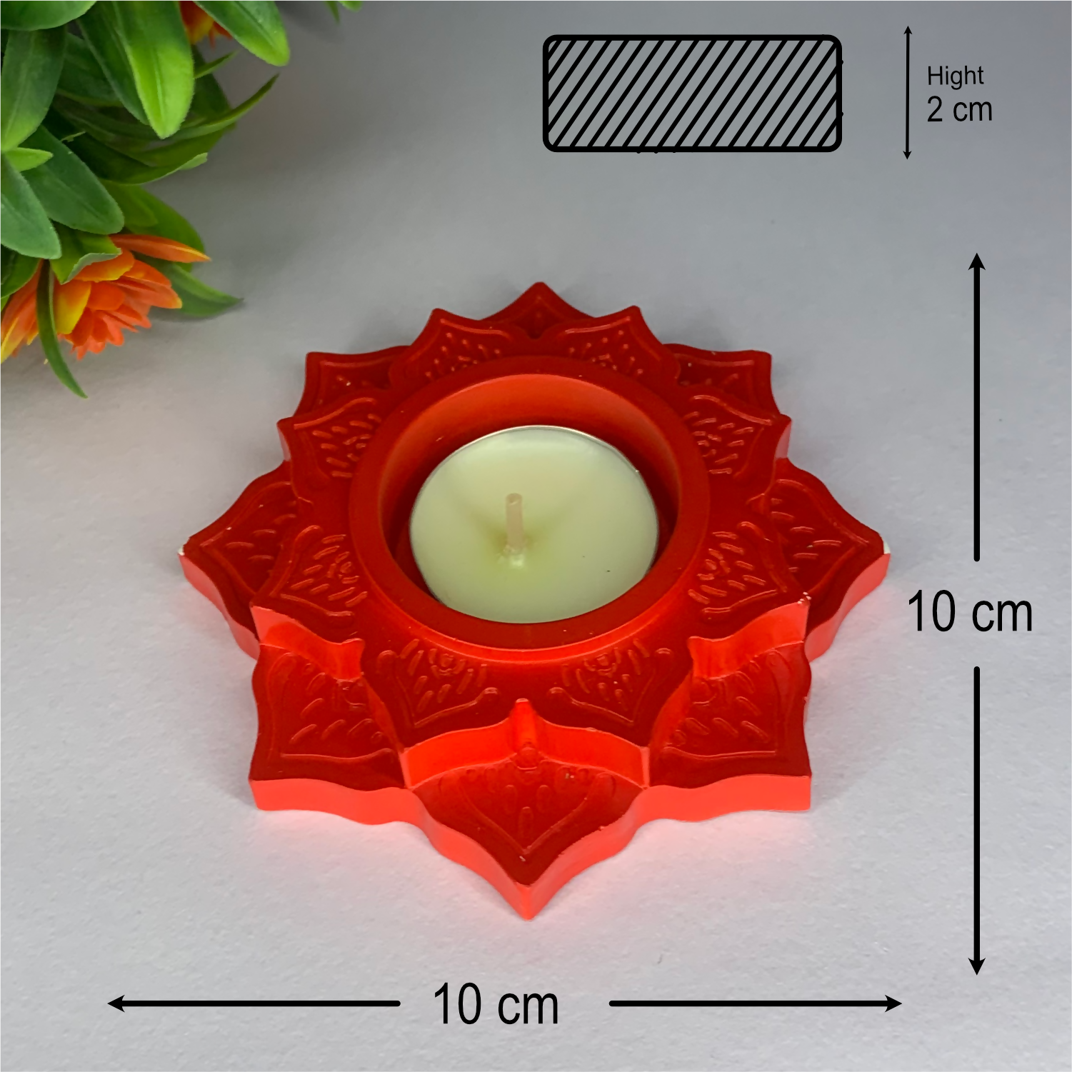 Lotus Diya red tealight candle Elegant Home Decor Handmade.
