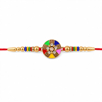 Multicolor Designer Rakhi Floral Embellished Beaded Thread (5pcs)
