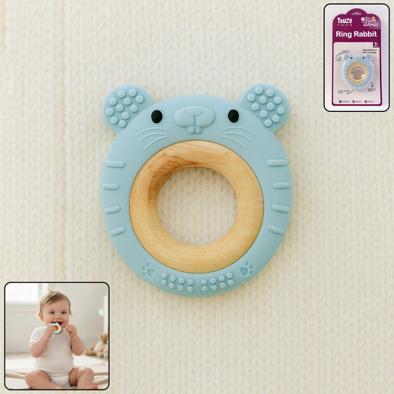 Truzo Toys Ring Rabbit Baby Teether | Soft Silicone & Wooden Teething Ring Infants