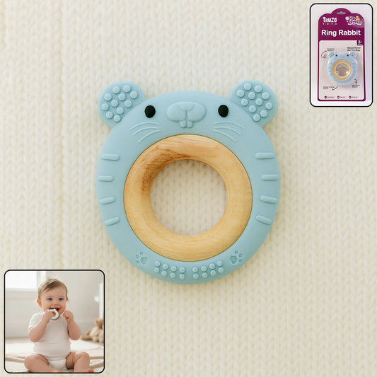 Truzo Toys Ring Rabbit Baby Teether | Soft Silicone & Wooden Teething Ring Infants