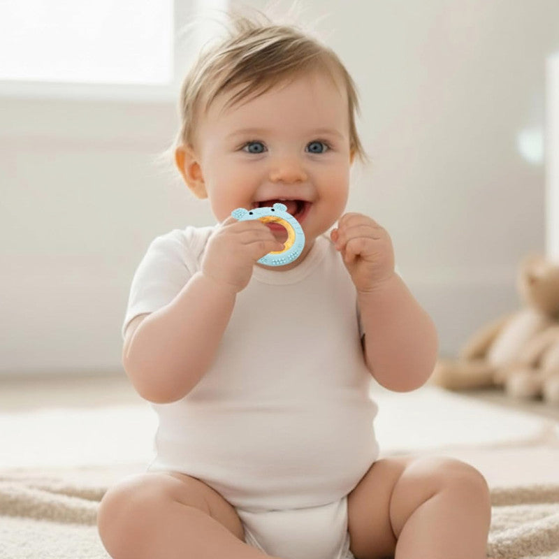 Truzo Toys Ring Rabbit Baby Teether | Soft Silicone & Wooden Teething Ring Infants