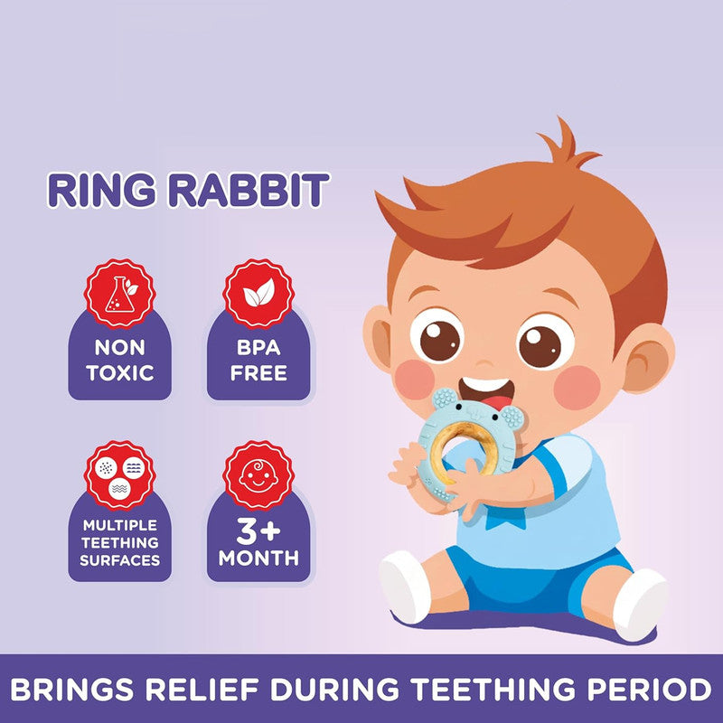 Truzo Toys Ring Rabbit Baby Teether | Soft Silicone & Wooden Teething Ring Infants