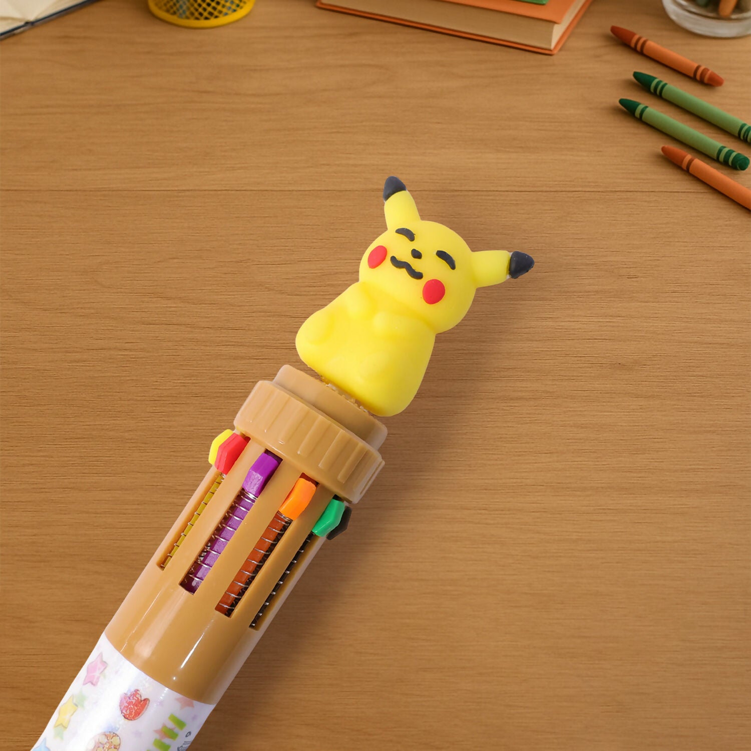 Close-up of cartoon multi-color pen with ink selection buttons