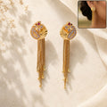 Traditional Gold Tone Dangle Earrings with Circular Floral Paisley Pattern for Women
