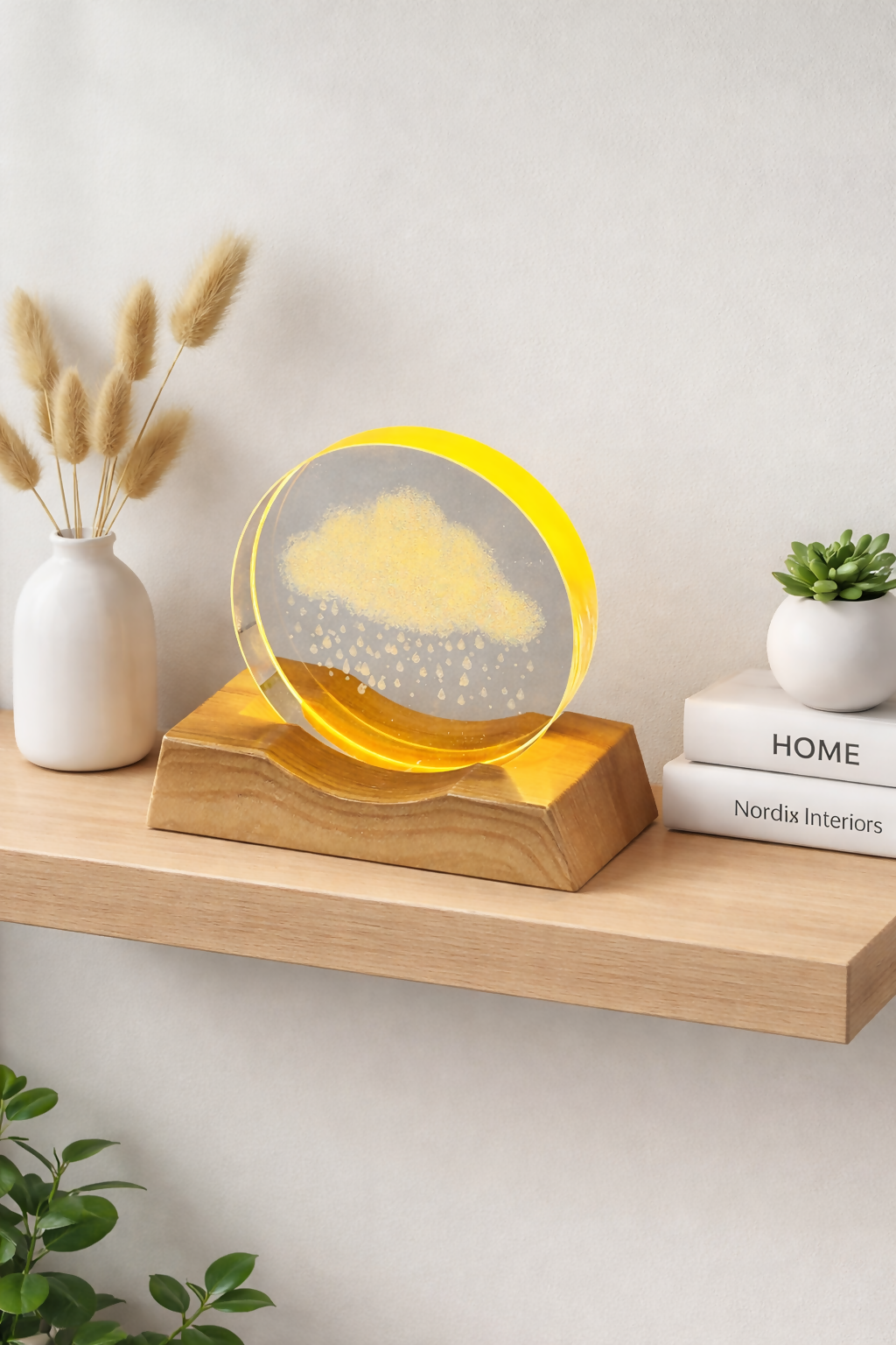 Crystal Cloud LED Night Lamp with Wooden Base | Warm Light Home Décor