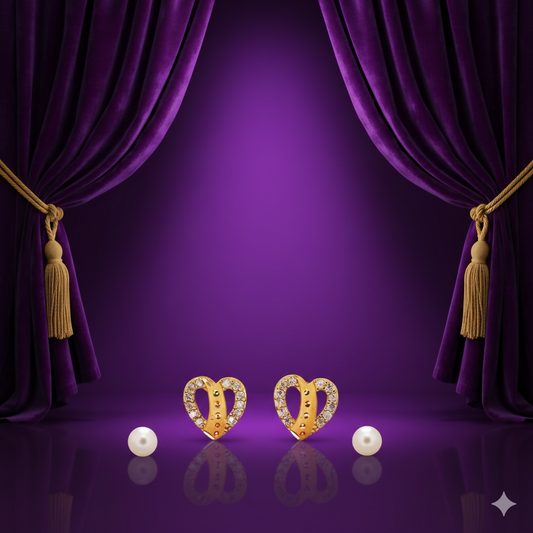 Gold Plated Heart Stud Earrings with for women and girls