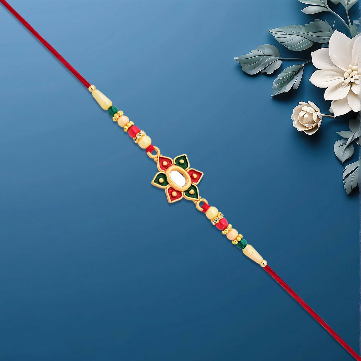 Floral Rakhi with Multicolor Stone Work Elegant Raksha Bandhan Gift (10pcs)