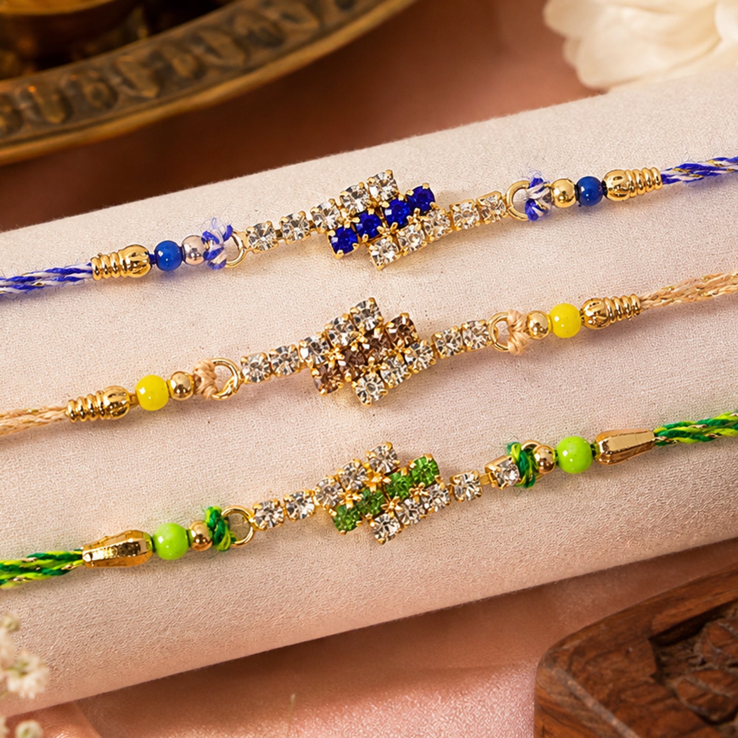 Slim Rectangular Stone Rakhi for Brother Gifting (Pack of 6)