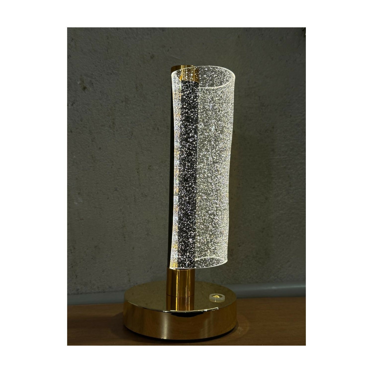 Luxury Crystal LED Table Lamp with Sparkling Bubble Glass Shade and Golden Metal Base – Dimmable Warm White Ambient Night Light for Bedroom, Living Room, Bedside, Study, Office, Home Décor Accent Lamp for Gifting and Decoration
