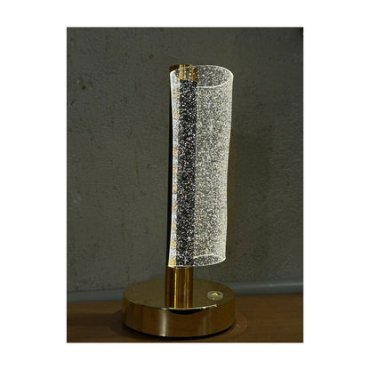 Luxury Crystal LED Table Lamp with Sparkling Bubble Glass Shade and Golden Metal Base – Dimmable Warm White Ambient Night Light for Bedroom, Living Room, Bedside, Study, Office, Home Décor Accent Lamp for Gifting and Decoration