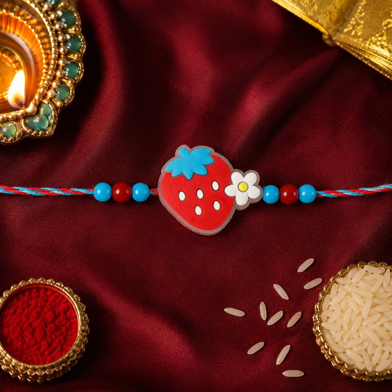 Strawberry Charm Kids Rakhi Designer Thread for Brother (10pcs)