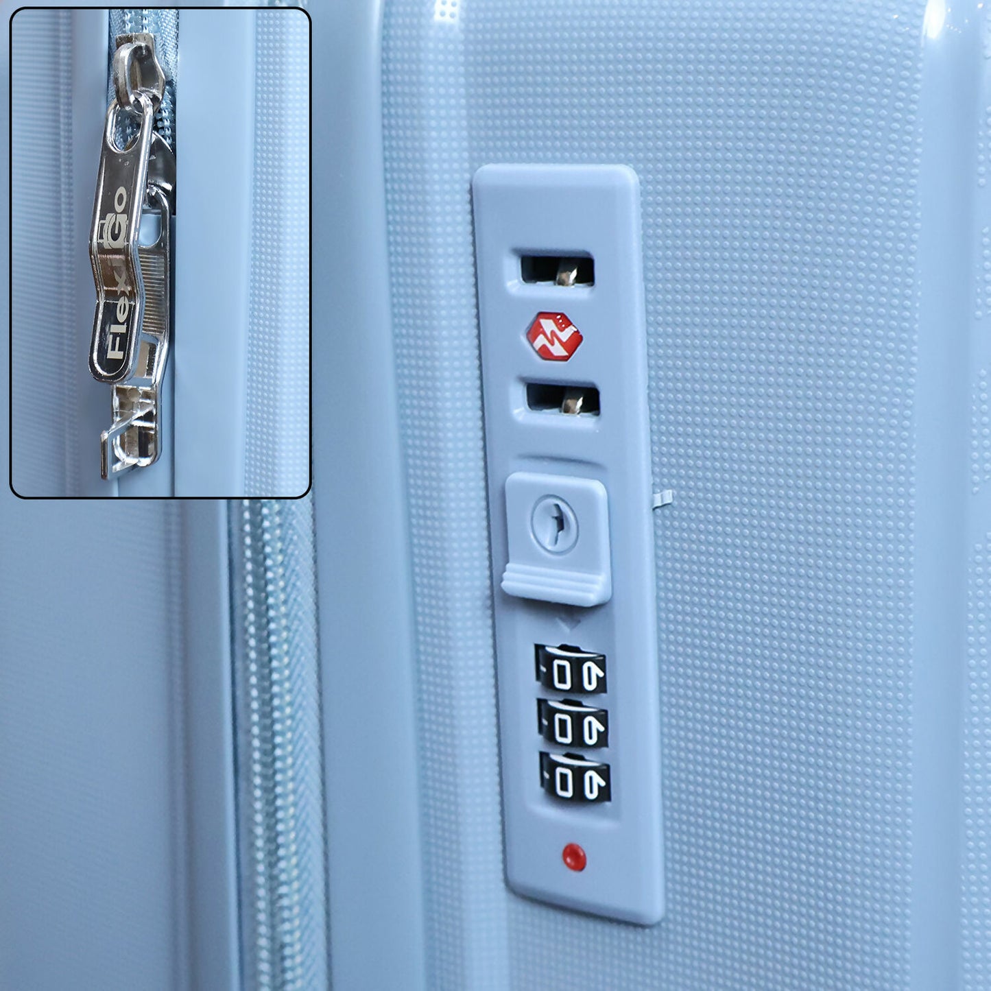 Grey Blue Hard Shell Cabin Trolley Suitcase with Telescopic Handle & 8 Wheels