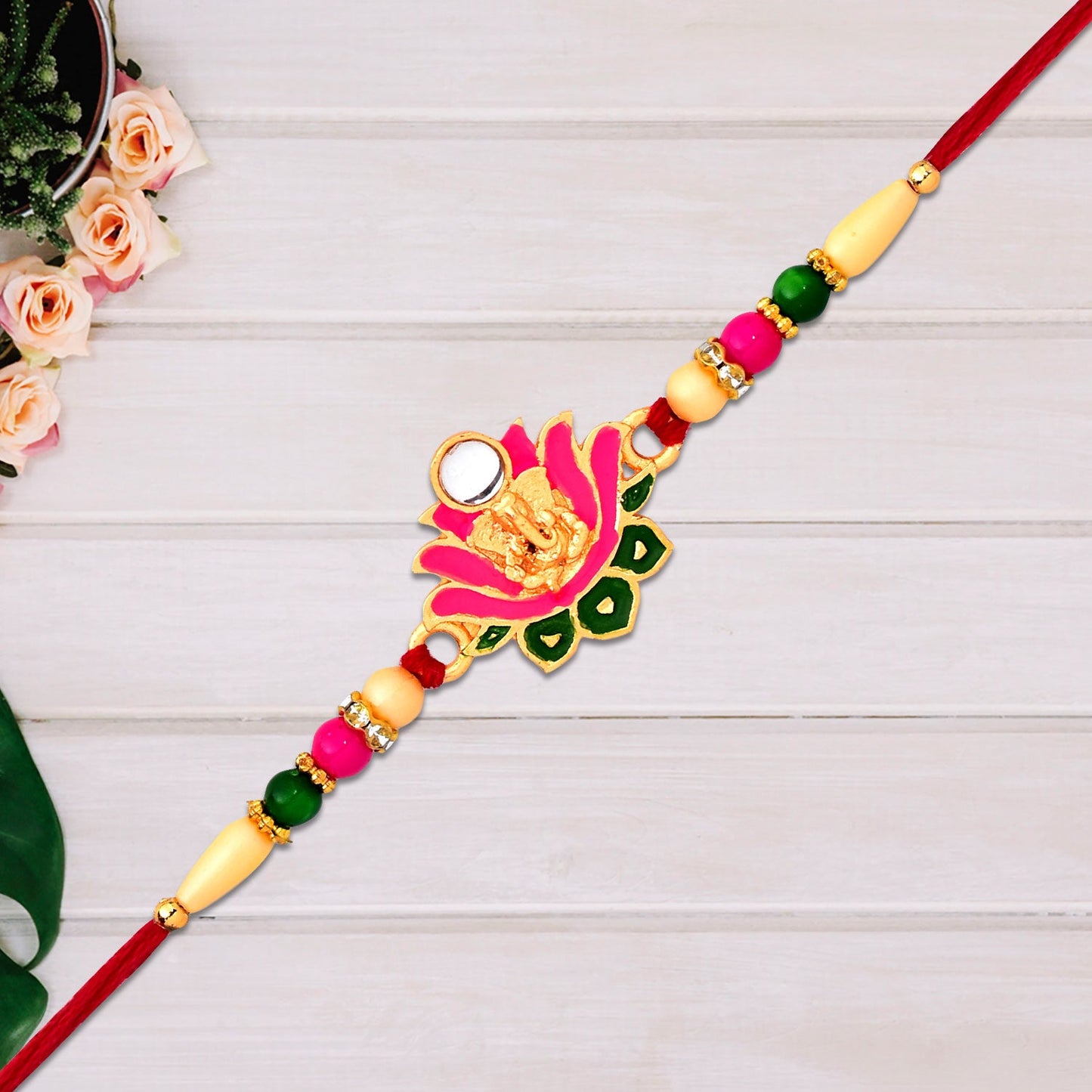 Ganesh Lotus Leaf Rakhi Designer Festive Gift for Raksha Bandhan (5pcs)