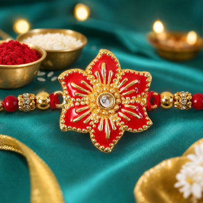 Rakhi for Brother Floral Stone Studded Traditional Design (10pcs)