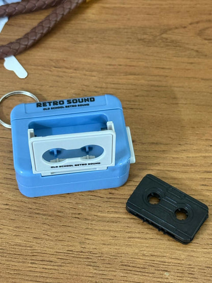 Retro Cassette Tape Keychain Sound Toy with Button Click Sound