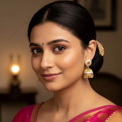 Gold-Plated Multicolour Ad Stone Studded Traditional Jhumka Earrings for Women