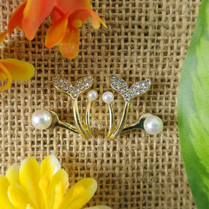 Korean Style Mermaid Tail Pearl Stud Earrings for Women & Girls