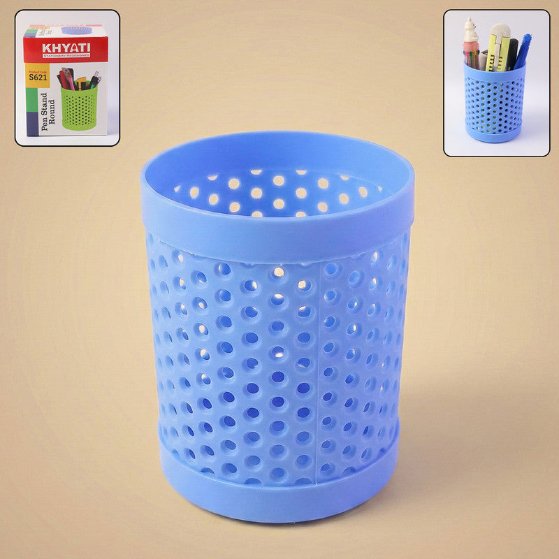 Round Perforated Desk Pen Stand for Office, Study & Home Organization