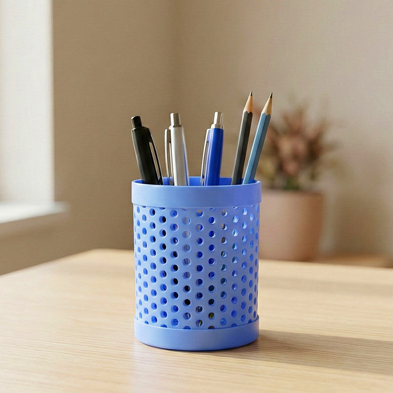 Round Perforated Desk Pen Stand for Office, Study & Home Organization