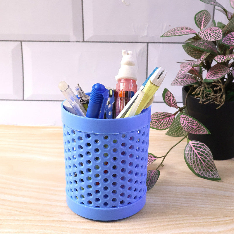 Round Perforated Desk Pen Stand for Office, Study & Home Organization