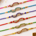 Wave Shaped AD Stone Rakhi for Brother with Beads (Pack of 6)