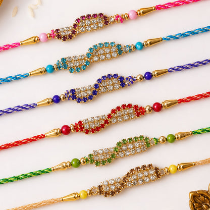 Wave Shaped AD Stone Rakhi for Brother with Beads (Pack of 6)