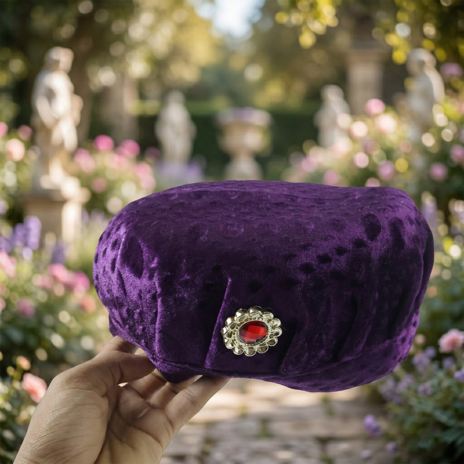 Lightweight velvet cap for kids front angle view