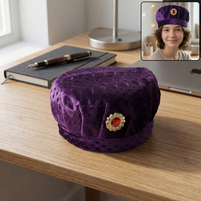 Premium Soft Velvet Traditional Boys Cap with Stone Brooch front view