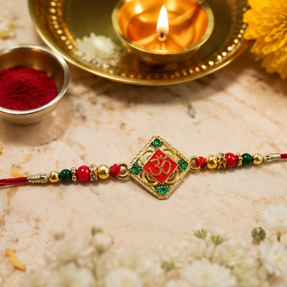 Square Om Kundan Beaded Traditional Rakhi for Brothers (10pcs)