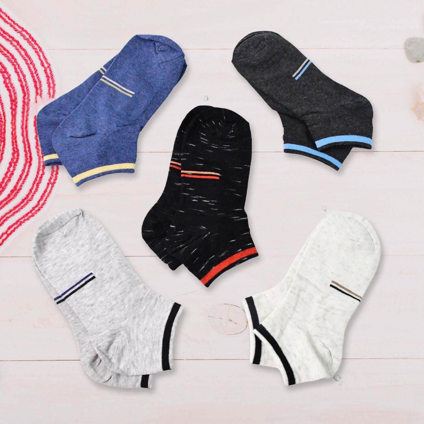 Premium Quality Ankle Length Cotton Socks for Men & Women – Multicolor – Pack of 10 Pairs