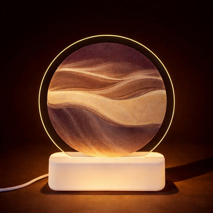 Brown Moving Sand Art LED Lamp Round Decorative Ambient Night Light