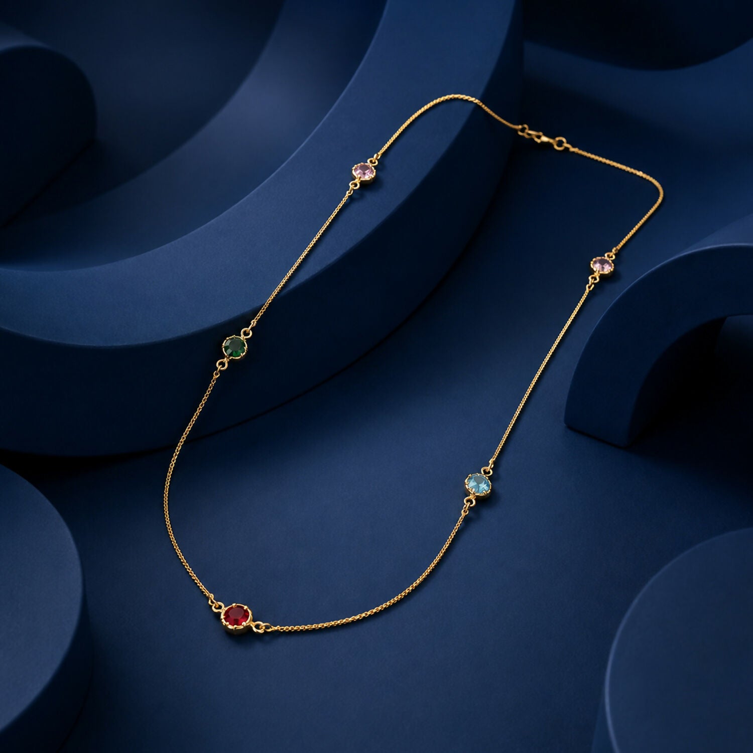 Gold-Plated Multicolour Round CZ Necklace – Playful & Colorful Accessory