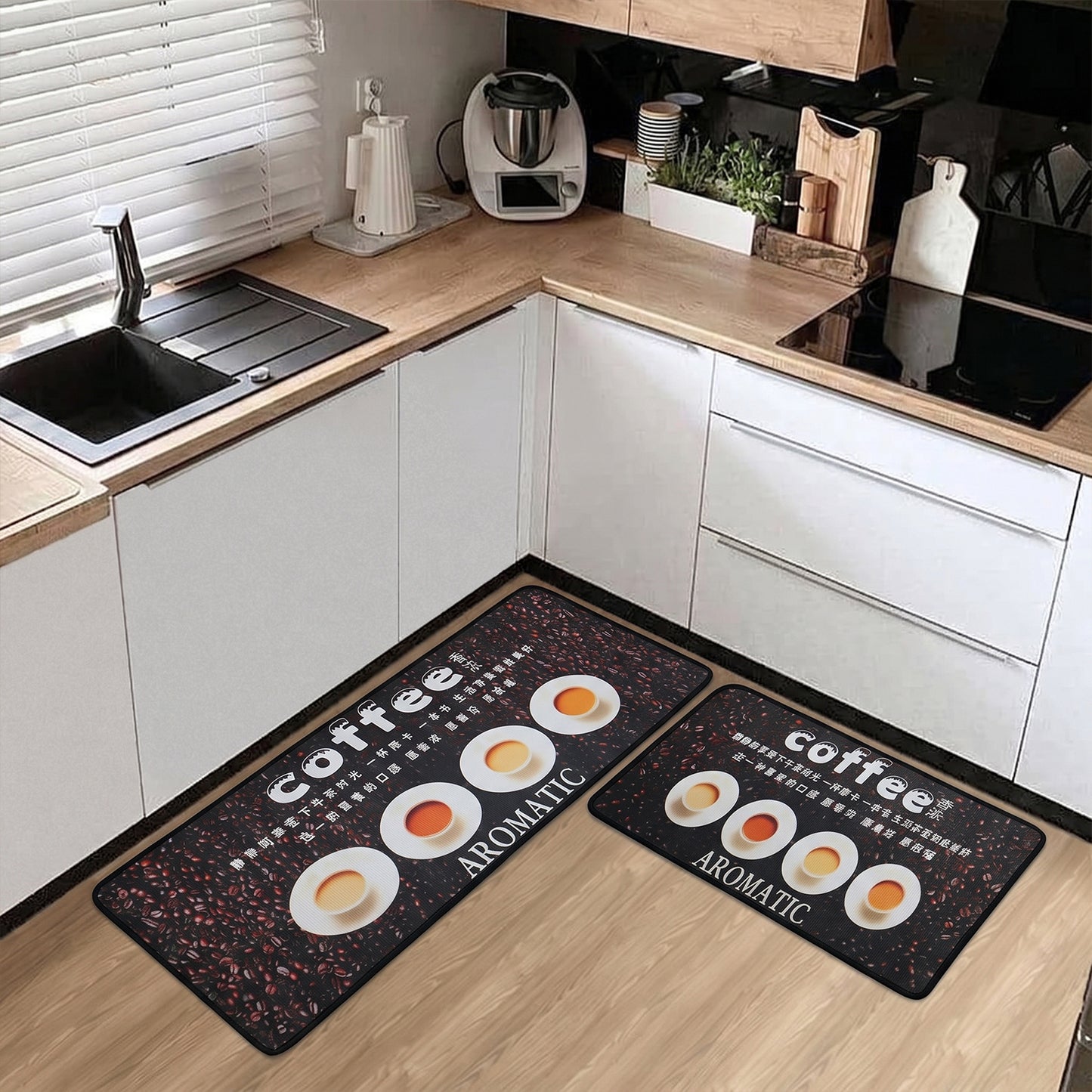 Printed Anti Slip Floor Mat Set (2 Pc, Mix Design & Size)