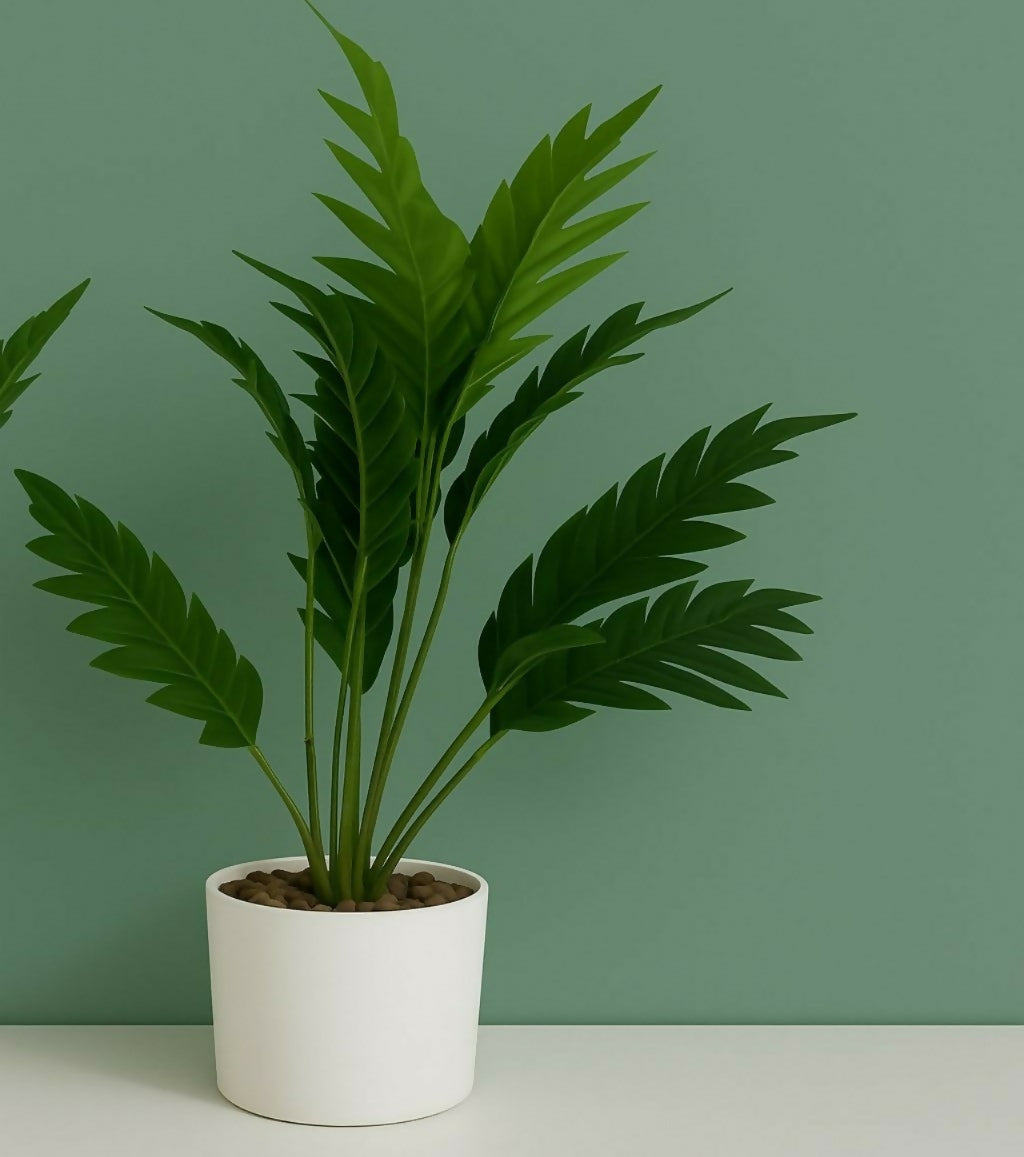 Artificial Palm Leaf Plant with Pot for Home & Office Table Décor