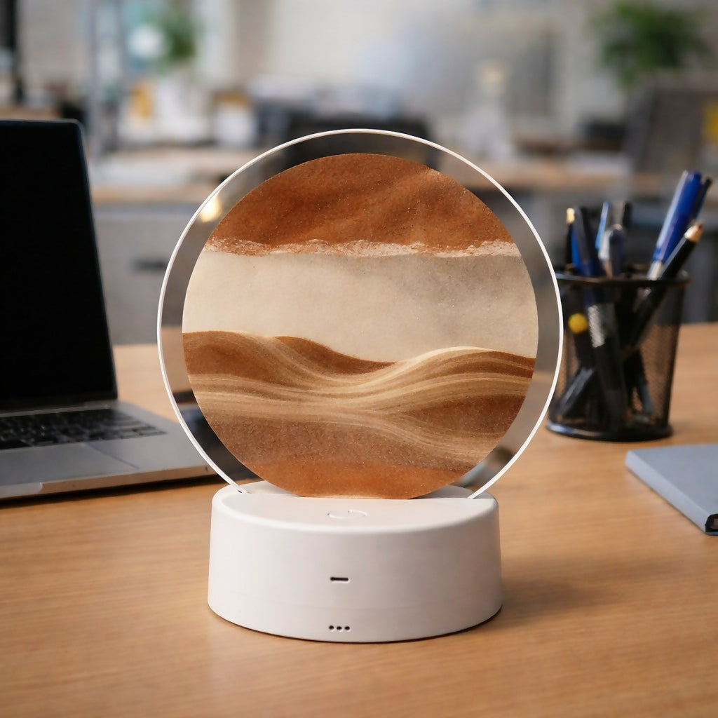 Brown Round Moving Sand Art LED Lamp Decorative Ambient Night Light