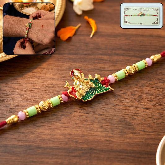 Lord Ganesha on Leaf Designer Rakhi