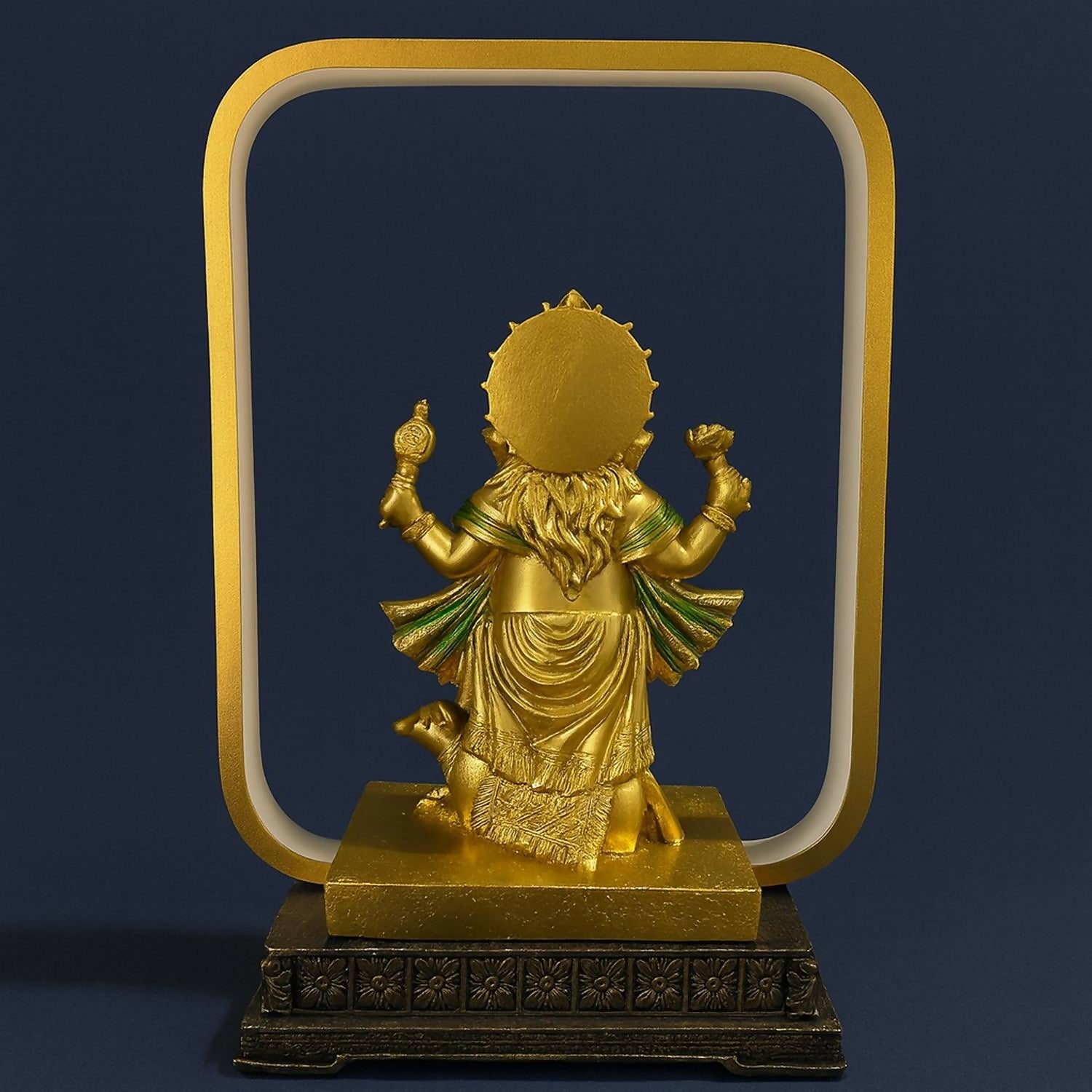Premium Golden Ganesh Idol LED Night Lamp with Rectangular Frame | Decorative Lord Ganesha Statue with LED Light | Spiritual Home Decor Showpiece for Pooja Room, Office Desk, Living Room & Gift Purpose