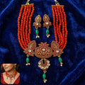 Red Beaded Ethnic Necklace Set – Adjustable Thread for Festival Wear