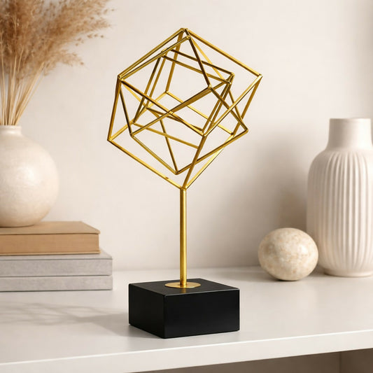 Geometric Metal Cube Sculpture Tabletop Decor Showpiece