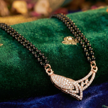 Rose Gold Finish Marquise Eye CZ Pendant with V-Frame Double Strand Mangalsutra