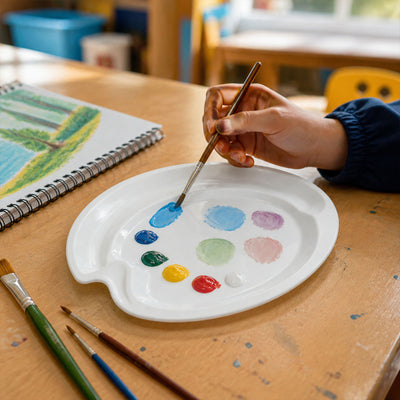 Easy Peel Small Colour Mixing Plate Oval Paint Palette for Kids, Artists & Students