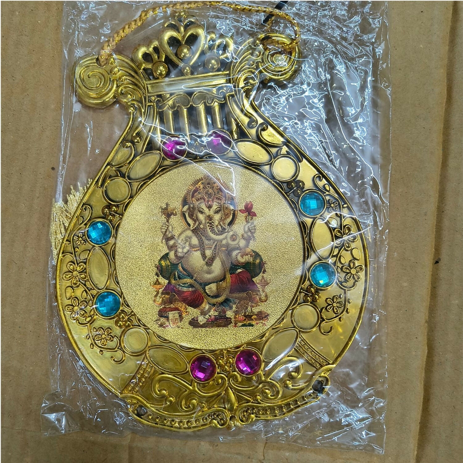 Golden Lord Ganesha Decorative Wall Hanging for Home Temple 1 Pc