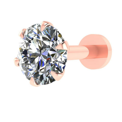 Pair of rose plated flat back earrings with clear solitaire AD stones shining